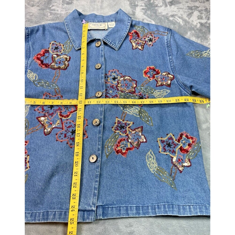 Tantrums womens embellished sequin embroidered jean jacket Large cottagecore - Picture 7 of 8